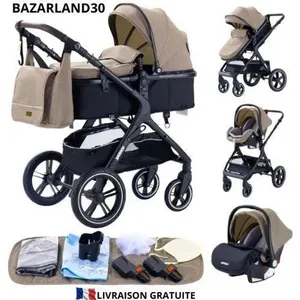 BAZARLAND30.Poussette 3 en 1 Bébé Combinée Siège-Auto Nacelle Trio Rév... pas cher