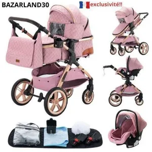 BAZARLAND30 Poussette 3 en 1 Bébé Combinée Siège-Auto Nacelle Trio Rév... pas cher