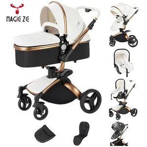 Magic ZC Poussette bebe cosy 3 en 1 - Poussette de luxe, Poussette combinées pliage automatique, 360° Rotation, grand panier, Blanc