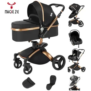 Poussette bebe cosy 3 en 1 Magic ZC - Poussette combinées pliage automatique, Poussette de luxe, 360° Rotation, grand panier, Noir