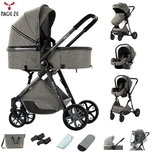 Poussette combinées cosy 3 en 1 Magic ZC, Poussette de luxe voyage, Poussette pliage automatique qualité, sac à maman, Gris Foncé pas cher
