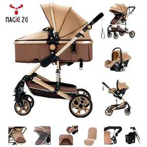 Magic ZC  Poussette bébé, Poussette 3 en 1 avec grande nacelle, poussette trio, pliable un clic, cadre en alliage d'aluminium, Kaki pas cher