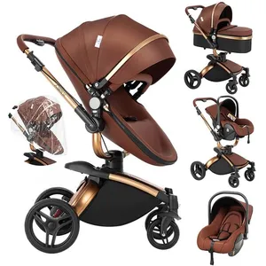 Poussette Magic ZC Poussette 3 en 1 Pousette Poussette nouveau-né Pliage en un clic Cuir PU Rotation à 360° Avec Grand panier