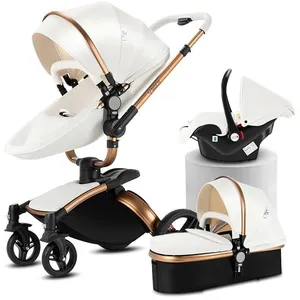 Poussette Magic ZC Poussette 3 en 1 Poussette bebe Poussette cosy voyage Cuir PU Rotation à 360° Avec habillage pluie 0-3 ans Blanc
