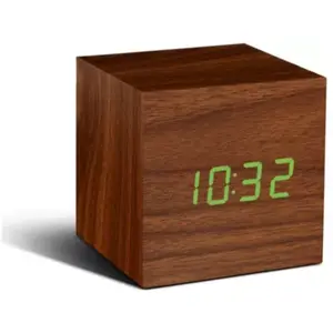 Gingko GK08G8 Click Clock Réveil Cube Effet Noyer LED Vert pas cher