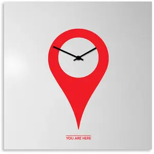 dESIGNoBJECT horloge murale YOU ARE HERE (Blanc / rouge - Tôle coupée ... pas cher