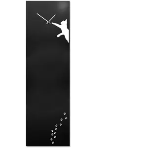 dESIGNoBJECT horloge murale CAT CLOCK (Noir - Tôle coupée au laser) pas cher