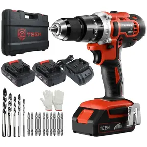 Perceuse Visseuse à Percussion sans Fil Teeno Deux batteries de 2Ah - 13mm Mandrin Auto-serrant - Rouge pas cher