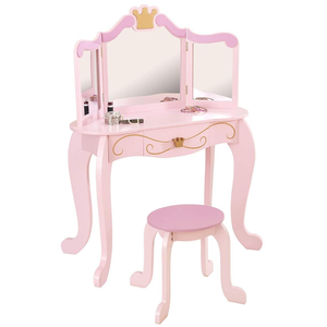 KidKraft - Coiffeuse Princess pour enfant en bois avec miroir et tabouret - Rose pas cher