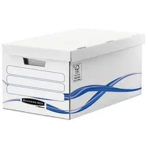 Comparateur de prix : Fellowes Bankers Box Basic Lot de 10 Conteneurs flip top Blanc/Bleu