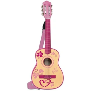 Comparateur de prix : Bontempi guitare en bois avec 6 cordes et bandoulière 75 cm rose