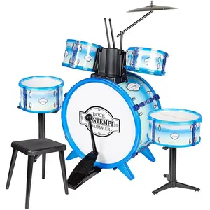 Bontempi-51 4831 Batterie Rock Drummer 5 fûts, 514831, Blanc Bleu pas cher