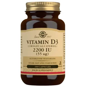 Solgar, vitamine D3 (cholécalciférol), 55 mcg (2 200 UI), 100 gélules végétales
