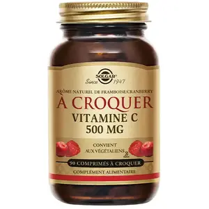 Comparateur de prix : Solgar Vitamine C 500mg Framboise Cranberry 90 comprimés à croquer