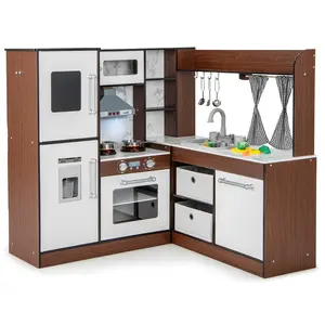 Costway Cuisine Enfant En Bois Pour 3 Ans+ - 18 Accessoires Avec Lumiè...
