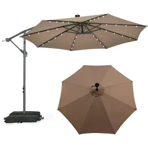 Costway Parasol Déporté 3 x 3M, Grand Parasol de Jardin Extérieur Lumineux Sol... pas cher