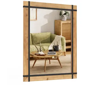 COSTWAY Miroir Mural Rustique avec Cadre en Bois de Sapin, Miroir Déco... pas cher