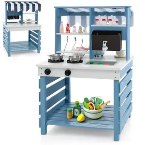 Costway Cuisine Pour Enfants 3 Ans+, 2 Face Pour Jouer Avec 6 Accessoi...Vendu parcostway