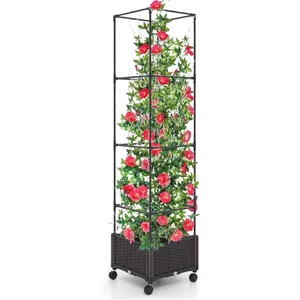 Comparateur de prix : Jardinière Surélevée avec Treillis pour Plantes Grimpantes - COSTWAY - Arrosage Automatique - Hauteur Réglable