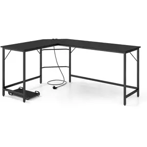 Comparateur de prix : COSTWAY Bureau d Angle de 168 x 125cm avec Support UC, 2 Prises Électr...