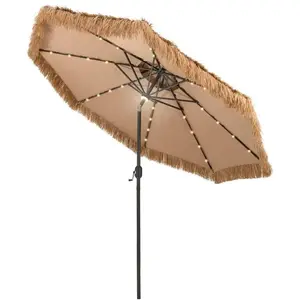 COSTWAY Parasol de Plage 305 cm Inclinable en Paille PE-32 LED et Lumi... pas cher