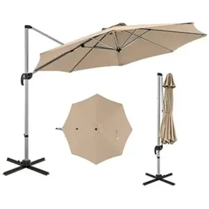 COSTWAY Parasol Déporté Inclinable Dia.339x260cm avec Base Croisée Rot... pas cher