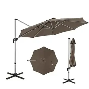 COSTWAY Parasol Déporté Inclinable Dia.339x260cm avec Base Croisée Rot... pas cher