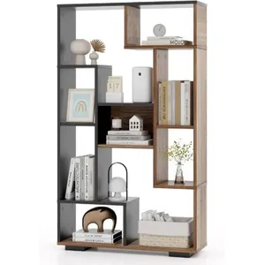 GOPLUS Bibliothèque Salon 70x20x120CM-Plusieurs Etagères Bacs Cubes Ouvertes pour Salon/Bureau Charge 15+10KG Noyer pas cher