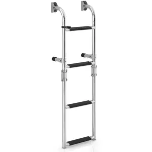 Comparateur de prix : COSTWAY Échelle de Piscine Pliable en Acier Inoxydable - 4 Marches, Clips en Plastique, Adaptateur de Sol -Ponton Bateaux Quai Yacht