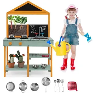 Cuisine Enfants Extérieure COSTWAY - 8 Accessoires avec Tableau Noir &... pas cher