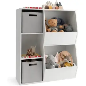Comparateur de prix : COSTWAY Bibliothèque pour Enfants à 5 Compartiments-2 Bacs en Tissu, 3 Étagère de Rangement Ouverts pour Jouets, 77 x 33 x 93,5 cm