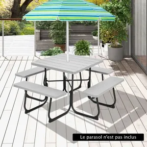 COSTWAY Table de Pique-Nique Ronde avec 4 Bancs pour 8 Personnes, Trou...