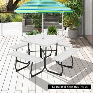 COSTWAY Table de Pique-Nique Ronde avec 4 Bancs pour 8 Personnes, Trou... pas cher