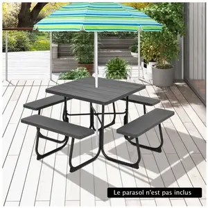 COSTWAY Table de Pique-Nique Ronde avec 4 Bancs pour 8 Personnes, Trou...