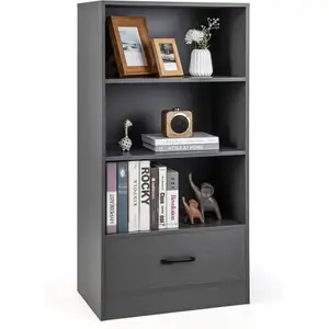 Comparateur de prix : COSTWAY Bibliothèque à 4 Niveaux - 60 x 38 x 120 CM - Tiroir - Disposi...