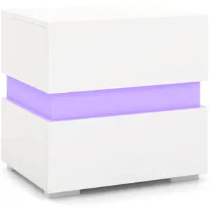 COSTWAY Table de Chevet LED 2 Tiroirs, Télécommandée 22 Modes 5 Lumino... pas cher