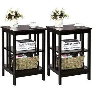 COSTWAY Lot de 2 Table de Chevet à 3 Niveaux, Table d'Appoint Simple e... pas cher