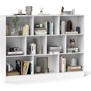 Costway Bibliothèque De Rangement À 3 Niveaux Costway-140 X 24 X 104 Cm-10 Cases Ouverts-Kit Anti-Basculement-Capacit Max 170 Kg-Blanc