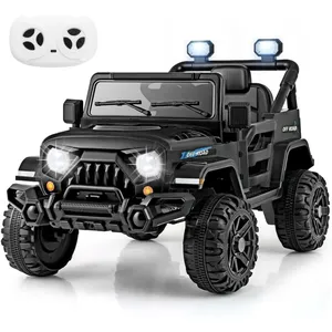 Voiture Électrique COSTWAY-12 V Enfants 3+, Télécommande-Roues Filetées-Demarrage Progressif-Lumières LED-Musique-3 à 6 km/h- Noir pas cher