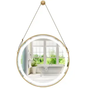 Miroir Mural de Maquillage 60x60CM COSTWAY Sangle de Suspension&Lumièr... pas cher