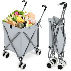 Comparateur de prix : COSTWAY Giantex Chariot de Courses Pliable 90 L Sac Oxford (Gris)