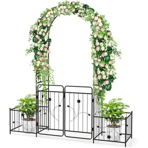 GOPLUS Arche de Jardin en Métal avec 2 Jardinières Latérales, Portail ...Vendu parcdiscount