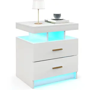 Costway Table De Chevet Avec 2 Tiroirs, Led En 16 Couleurs, 21 Modes D... pas cher
