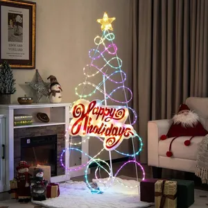 GOPLUS 170CM Décoration de Noël, Sapin de Noël Pré-Éclairé, 216 Lumièr... pas cher