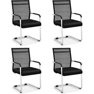 Costway Lot De 4 Chsaises De Conférence Avec Base Luge, Accoudoirs En Métal, 54 X 54 X 95 Cm Pour Maison, Bureau, Salle D¿Attente pas cher