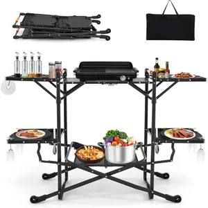COSTWAY Table de Camping Portable Pliable, 4 Tablette d'Appoint, Sac d... pas cher