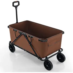 Chariot de Transport Jardin Pliable COSTWAY-Guidon Réglable-Porte-Bouteille de Rangement-4 Roues-CampingPlageSport- pas cher