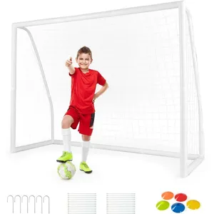 But de Football 245 x 182 cm COSTWAY-Cadre UPVC Résistant aux Intempér... pas cher