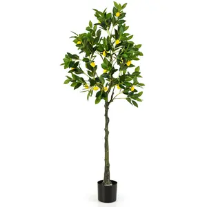 COSTWAY Plante Artificielle avec Pot Rempli de Ciment, Citronnier Arti... pas cher