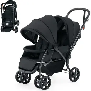 COSTWAY Poussette Jumelle Pliable Double Bébé Auvent Capote Réglable C... pas cher